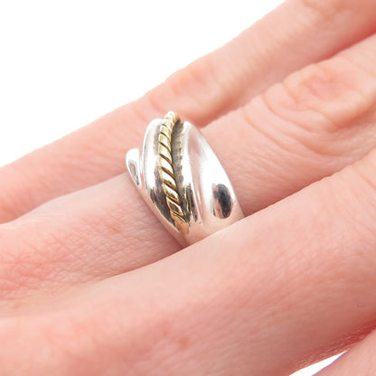 925 Sterling Silver 2-Tone Vintage Mexico Modernist Oxidized Ring Size 6