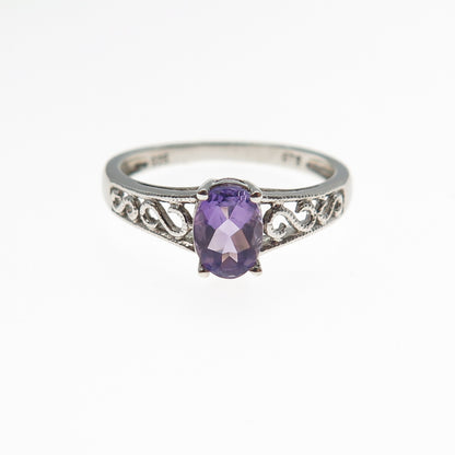 CHUCK CLEMENCY 925 Sterling Silver Vintage Real Oval-Cut Amethyst Ring Size 7.25