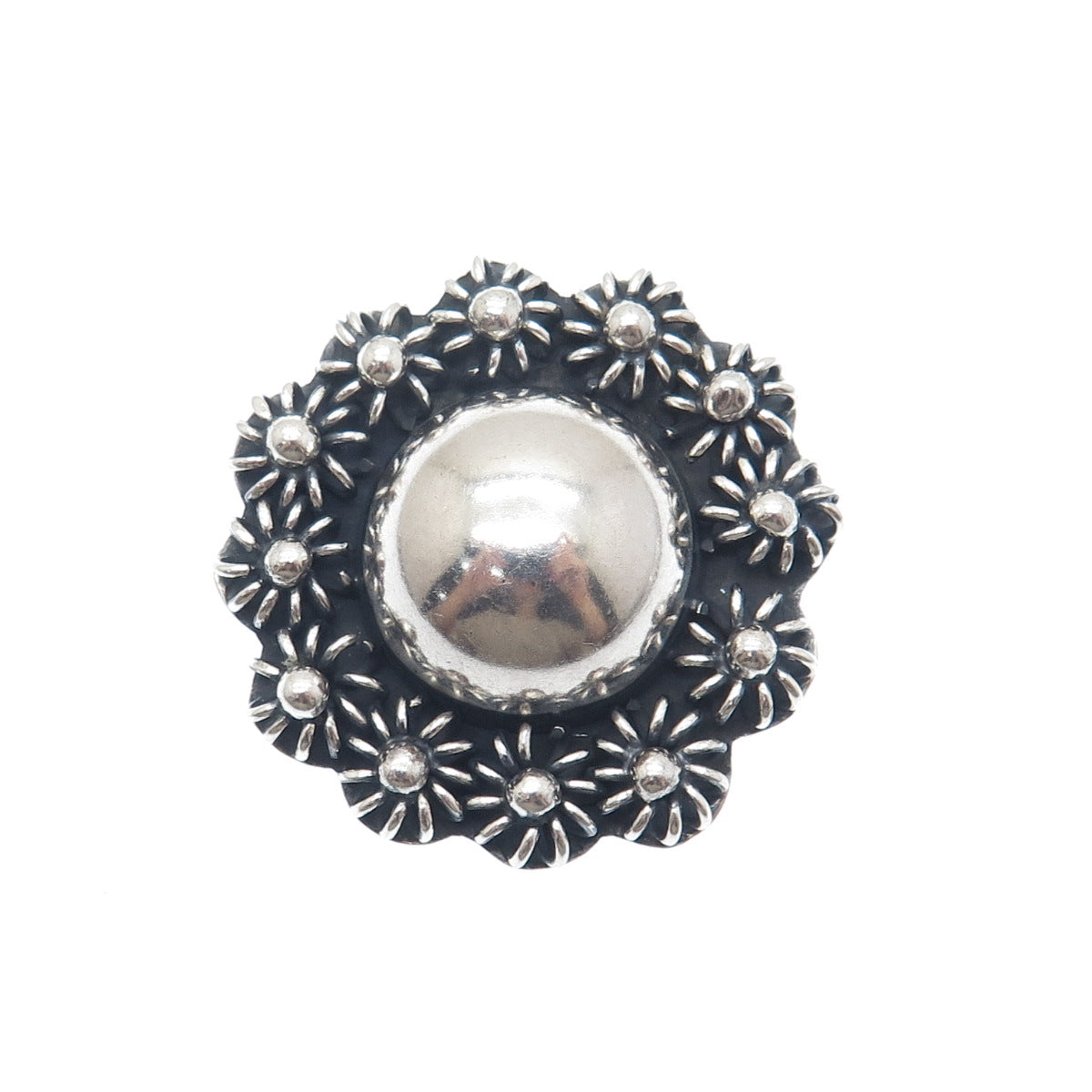 925 Sterling Silver Vintage Mexico Cannetille Floral Oxidized Pin Brooch Pendant