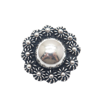 925 Sterling Silver Vintage Mexico Cannetille Floral Oxidized Pin Brooch Pendant