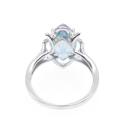 925 Sterling Silver Real Marquis-Cut Mystic Topaz Gemstone Ring Size 7.25