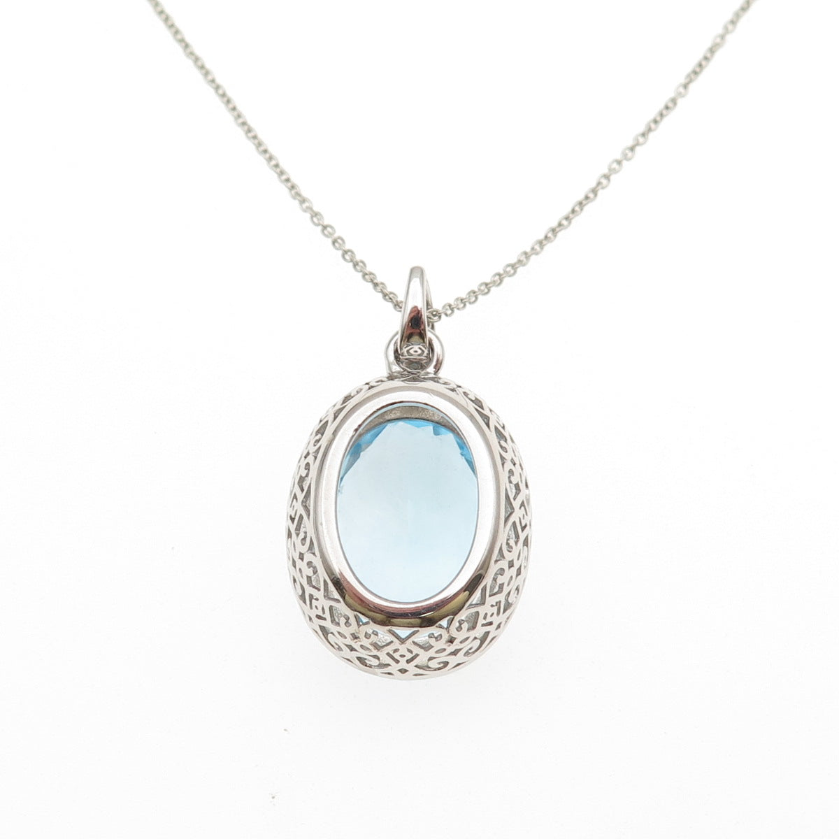 925 Sterling Silver Real Oval-Cut Blue Topaz Cable Chain Necklace 18"