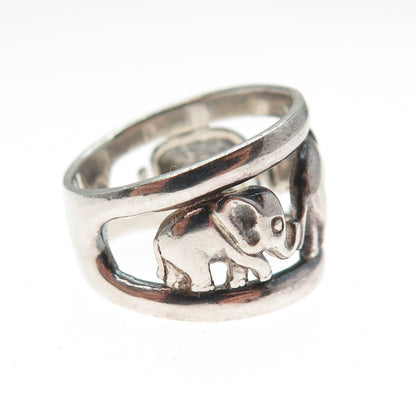 925 Sterling Silver Vintage Elephant Oxidized Ring Size 6.25