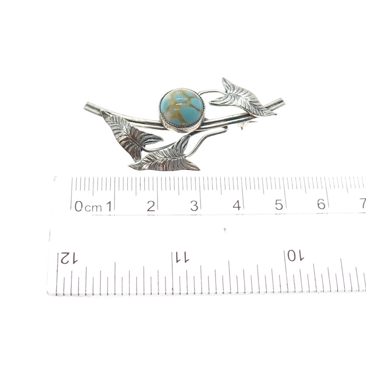 DANECRAFT 925 Sterling Silver Vintage Faux Turquoise Floral Leaf Pin Brooch