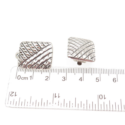 925 Sterling Silver Vintage Modernist Ribbed Oxidized Clip On Earrings