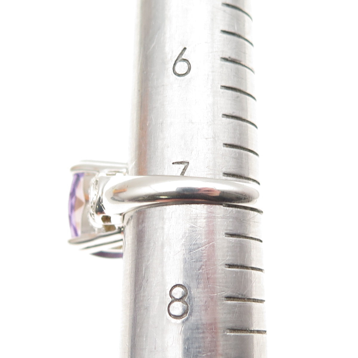 Chuck Clemency 925 Sterling Silver Real Diamond & Amethyst Ring Size 7.25