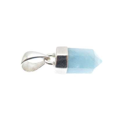 925 Sterling Silver Vintage Real Milky Aquamarine Amulet Mini Charm Pendant