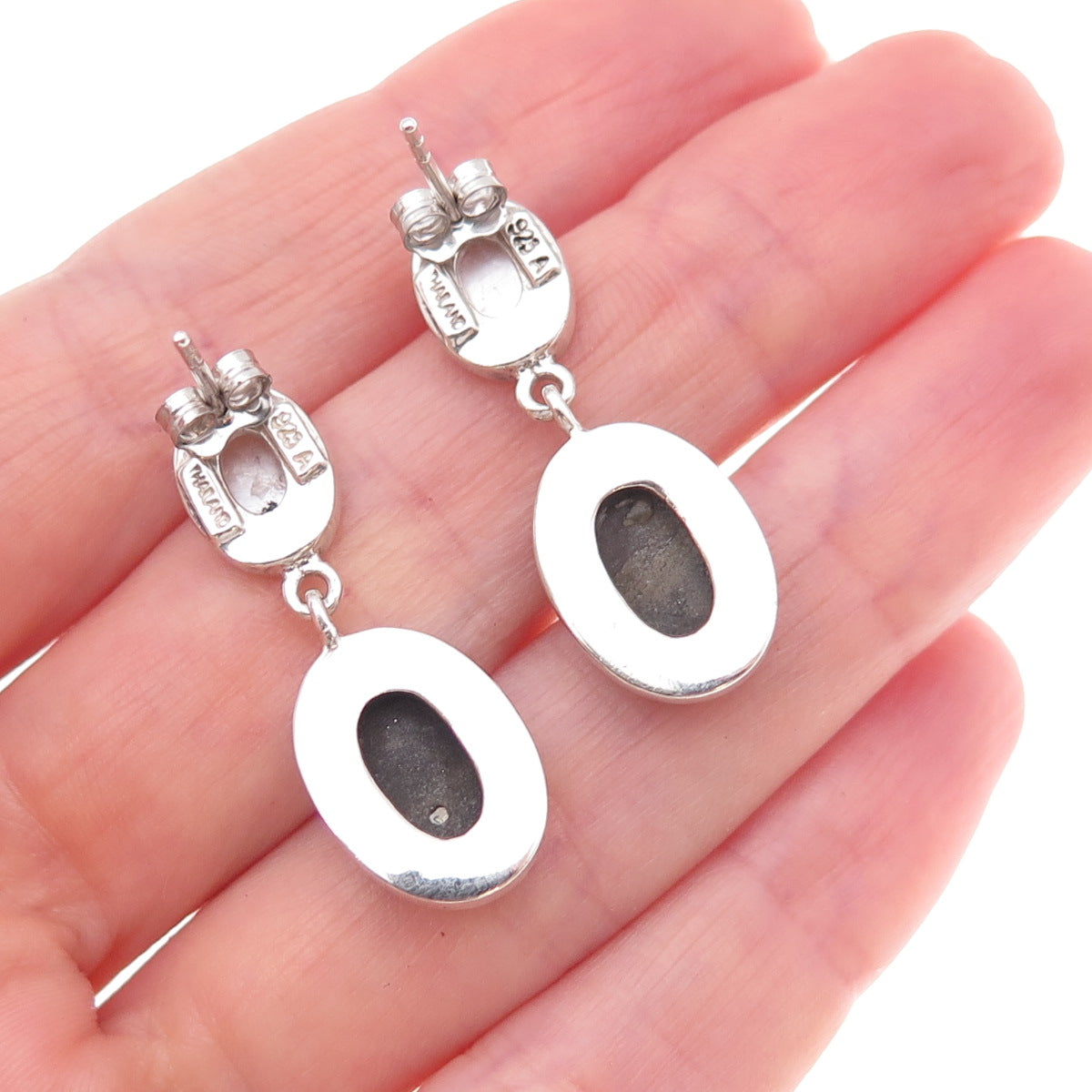 925 Sterling Silver Vintage Real MOP & Abalone Shell Dangle Earrings