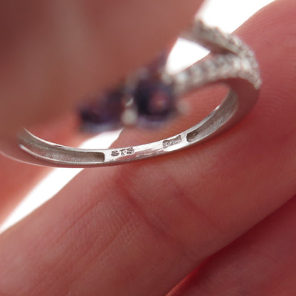 Chuck Clemency 925 Sterling Silver Real Round-Cut Tanzanite Floral Ring Size 7