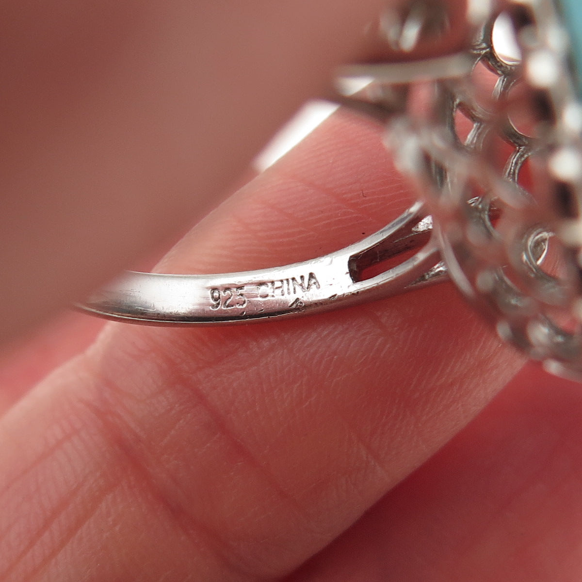 Lenox 925 Sterling Silver Real Bisbee Turquoise Floral Ring Size 7.25