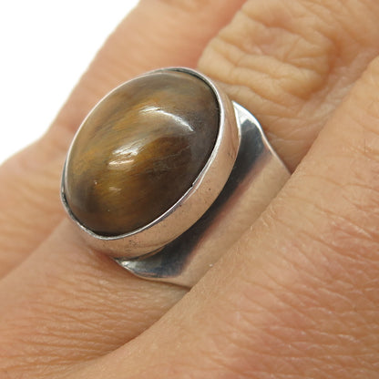 KEN BER 925 Sterling Silver Vintage Real Tiger Eye Modernist Ring Size 7.25