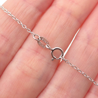 925 Sterling Silver Real Blue Topaz Tassel Cable Chain Necklace 18"