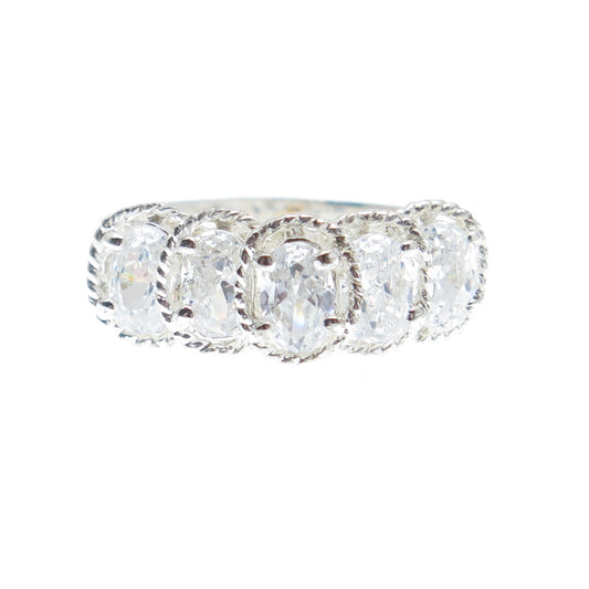 925 Sterling Silver Oval-Cut C Z Cluster Promise Ring Size 7.75