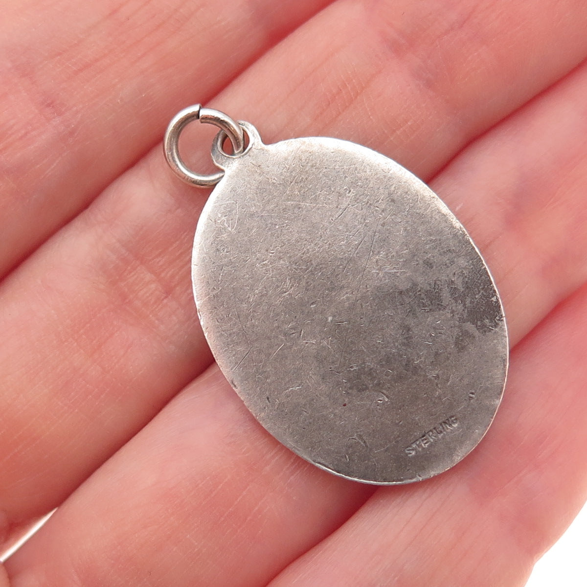 925 Sterling Silver Antique Art Deco St. Christopher Clover Good Luck Pendant