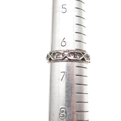 925 Sterling Silver 9K Gold Vintage SGW Rhinestone Oxidized Band Ring Size 6.5