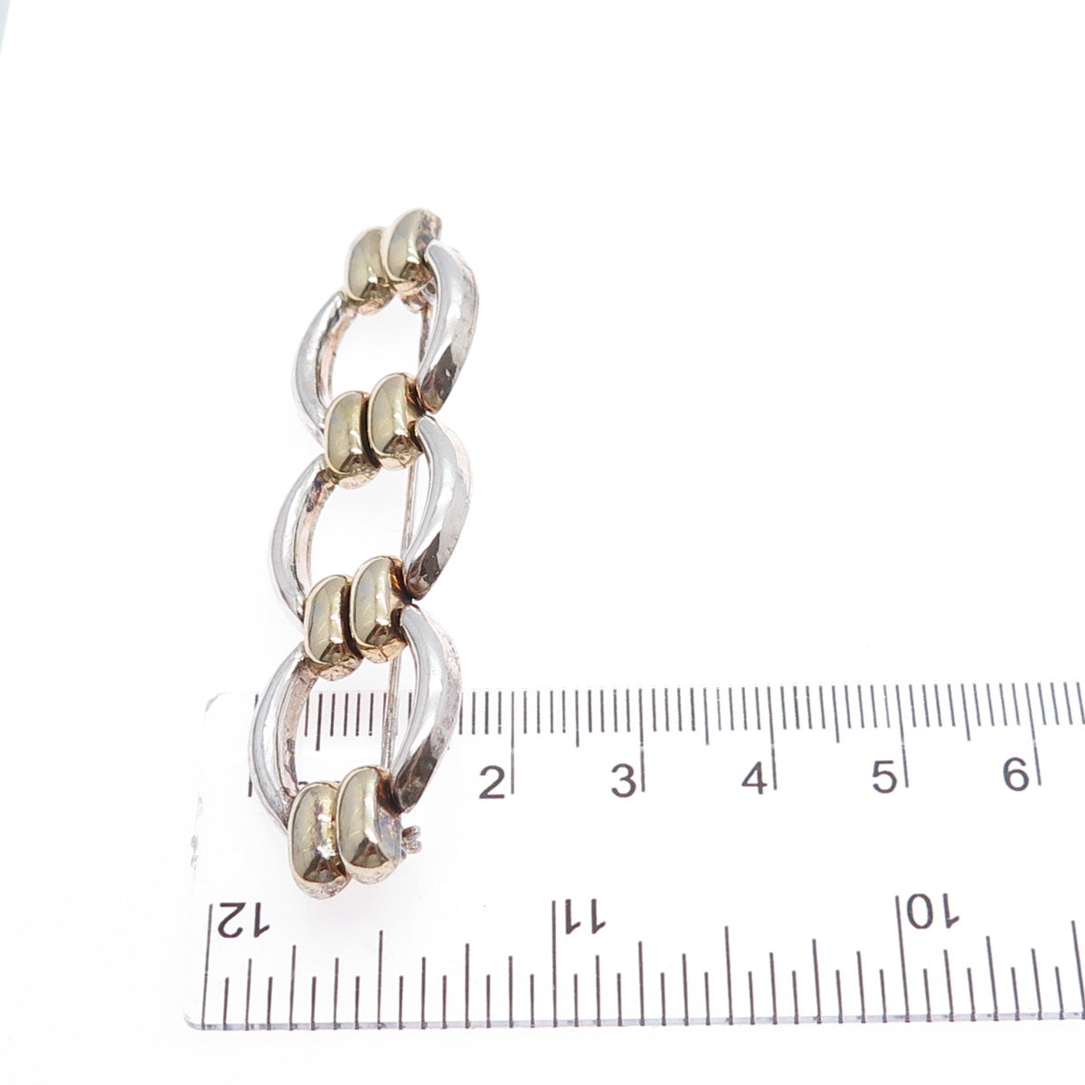 925 Sterling Silver 2-Tone Vintage Italy Modernist Link Pin Brooch