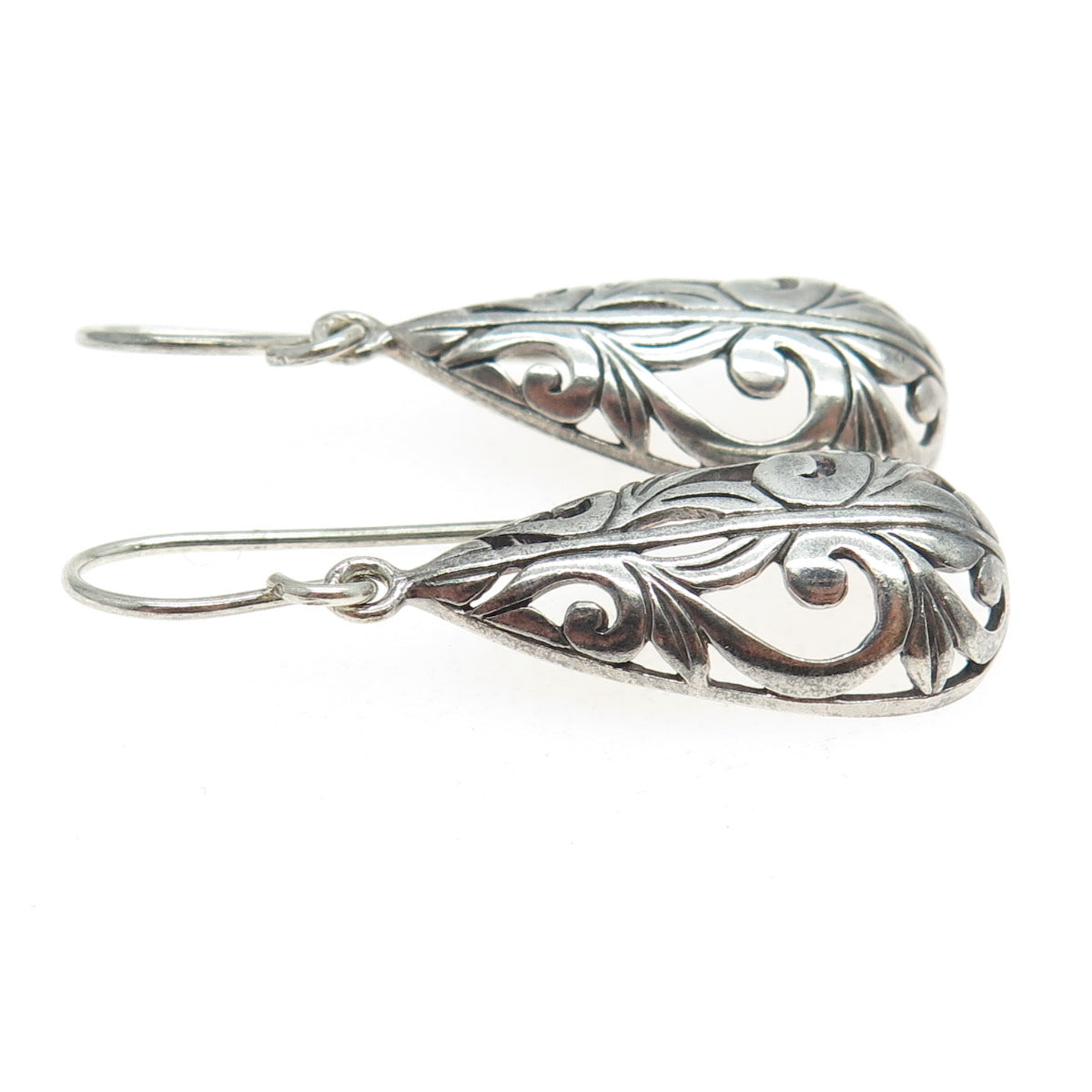 JEZLAINE 925 Sterling Silver Vintage Floral Ornate Teardrop Earrings