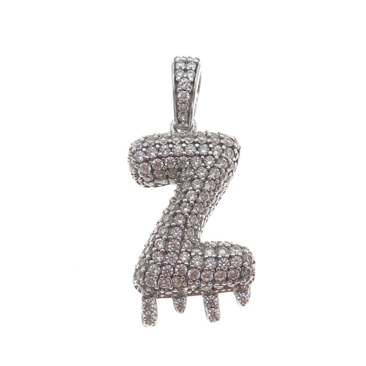 925 Sterling Silver Round-Cut Shaped C Z Letter Z Initial Sparkle Pendant
