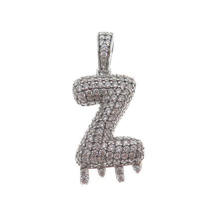 925 Sterling Silver Round-Cut Shaped C Z Letter Z Initial Sparkle Pendant