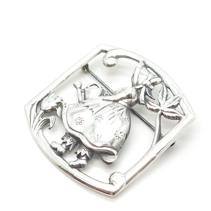 925 Sterling Silver Vintage Girl & Floral Pin Brooch