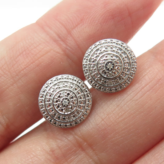 925 Sterling Silver Real Round-Cut Diamond Stud Earrings