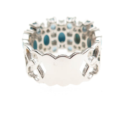 Pinctore Sterling Silver Real Turquoise London Blue & White Topaz Ring Size 8.25