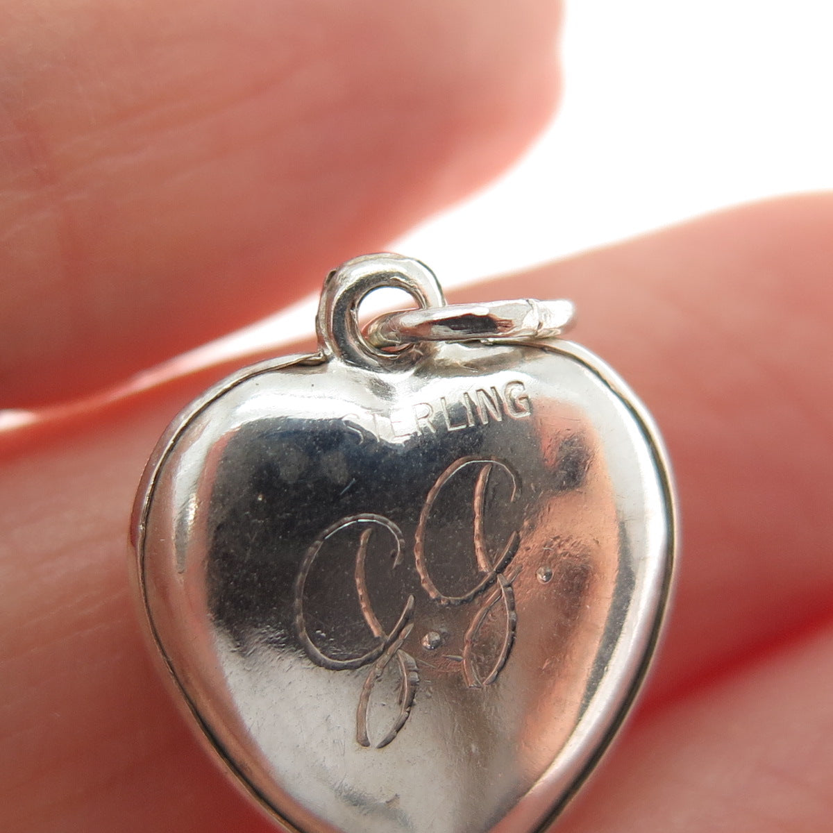 925 Sterling Silver Antique Engraved Flower Heart Chatelaine Mini Charm Pendant