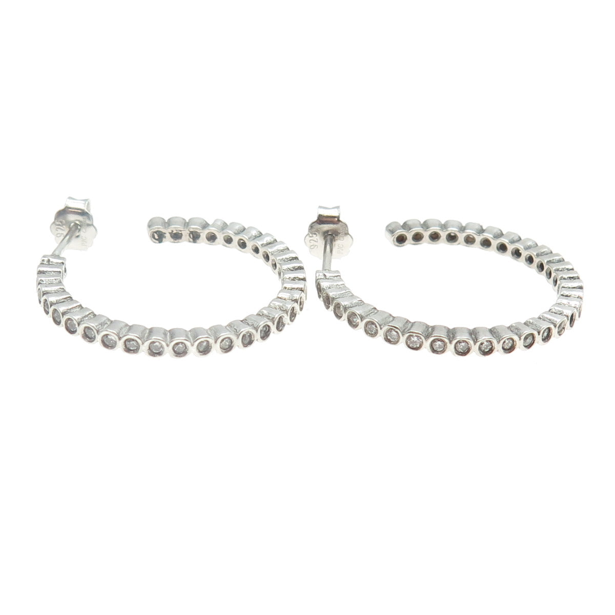 925 Sterling Silver Round-Cut C Z Tennis Link Hoop Earrings