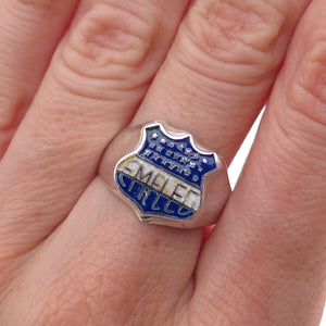 925 Sterling Silver Antique Art Deco Enamel Club Sport Emelec Ring Size 8