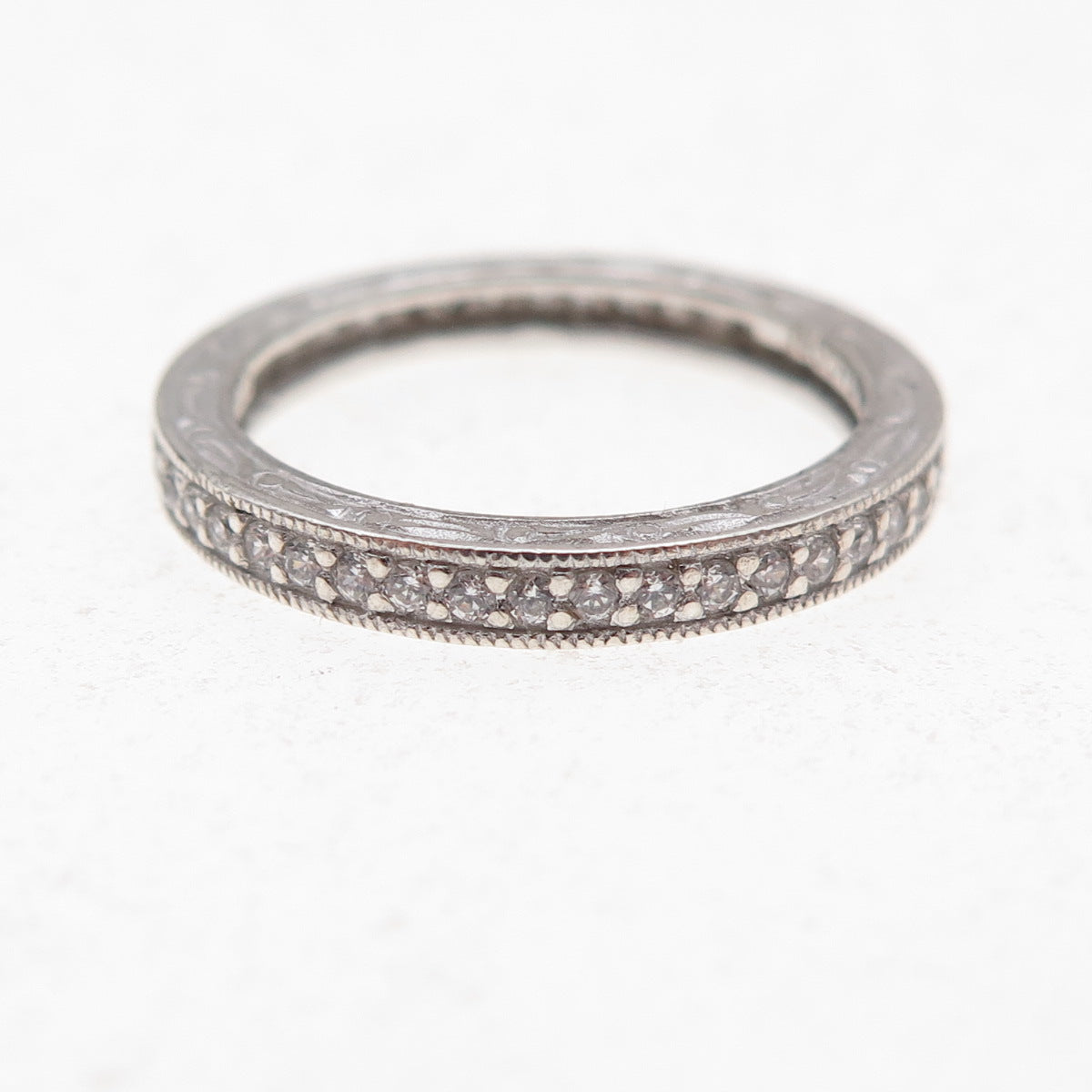 Tacori 925 Sterling Silver Round-Cut C Z Eternity Band Ring Size 6
