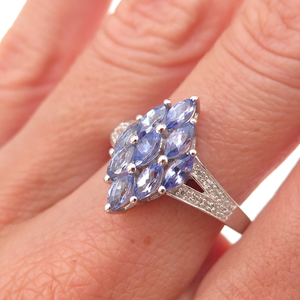 Chuck Clemency 925 Sterling Silver Real Tanzanite & White Topaz Ring Size 8