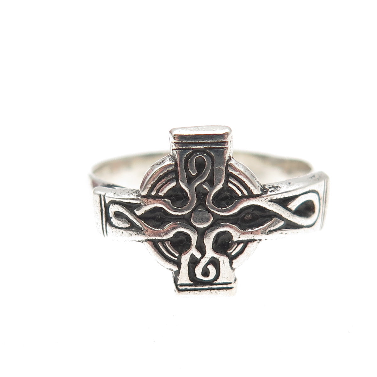 925 Sterling Silver Vintage Celtic Cross Oxidized Ring Size 8