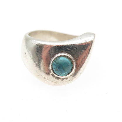 925 Sterling Silver Vintage Mexico Real Apatite Modernist Ring Size 7