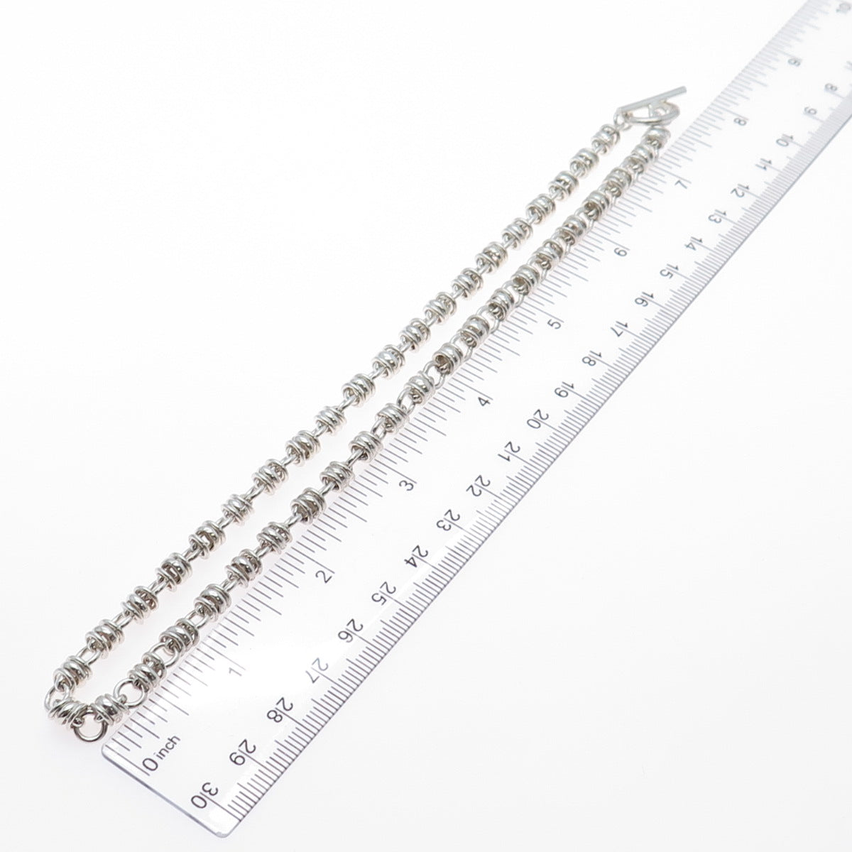 925 Sterling Silver Vintage Modernist Beaded Anchor Chain Necklace 16"