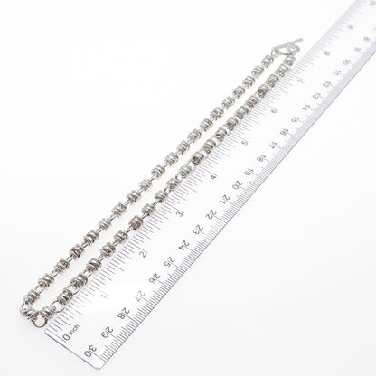 925 Sterling Silver Vintage Modernist Beaded Anchor Chain Necklace 16"