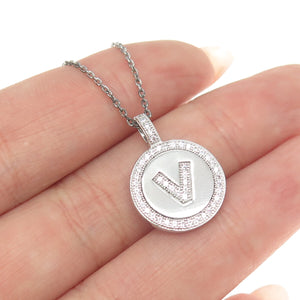 925 Sterling Silver Round-Cut C Z Letter "V" Initial Cable Chain Necklace 16"