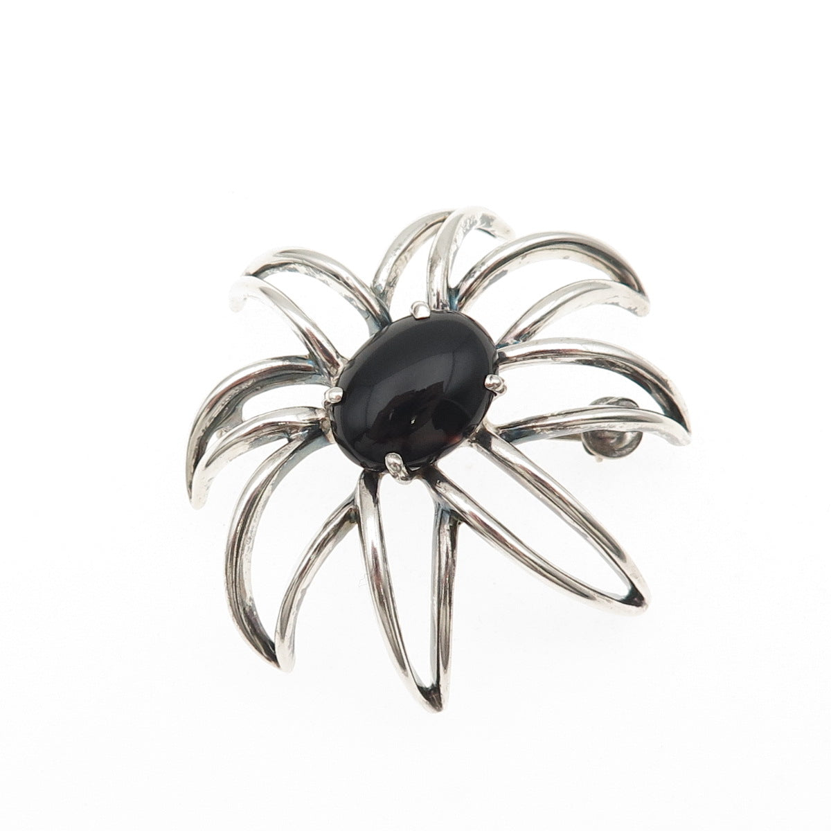 925 Sterling Silver Vintage 1995 Real Black Onyx Fireworks Pin Brooch