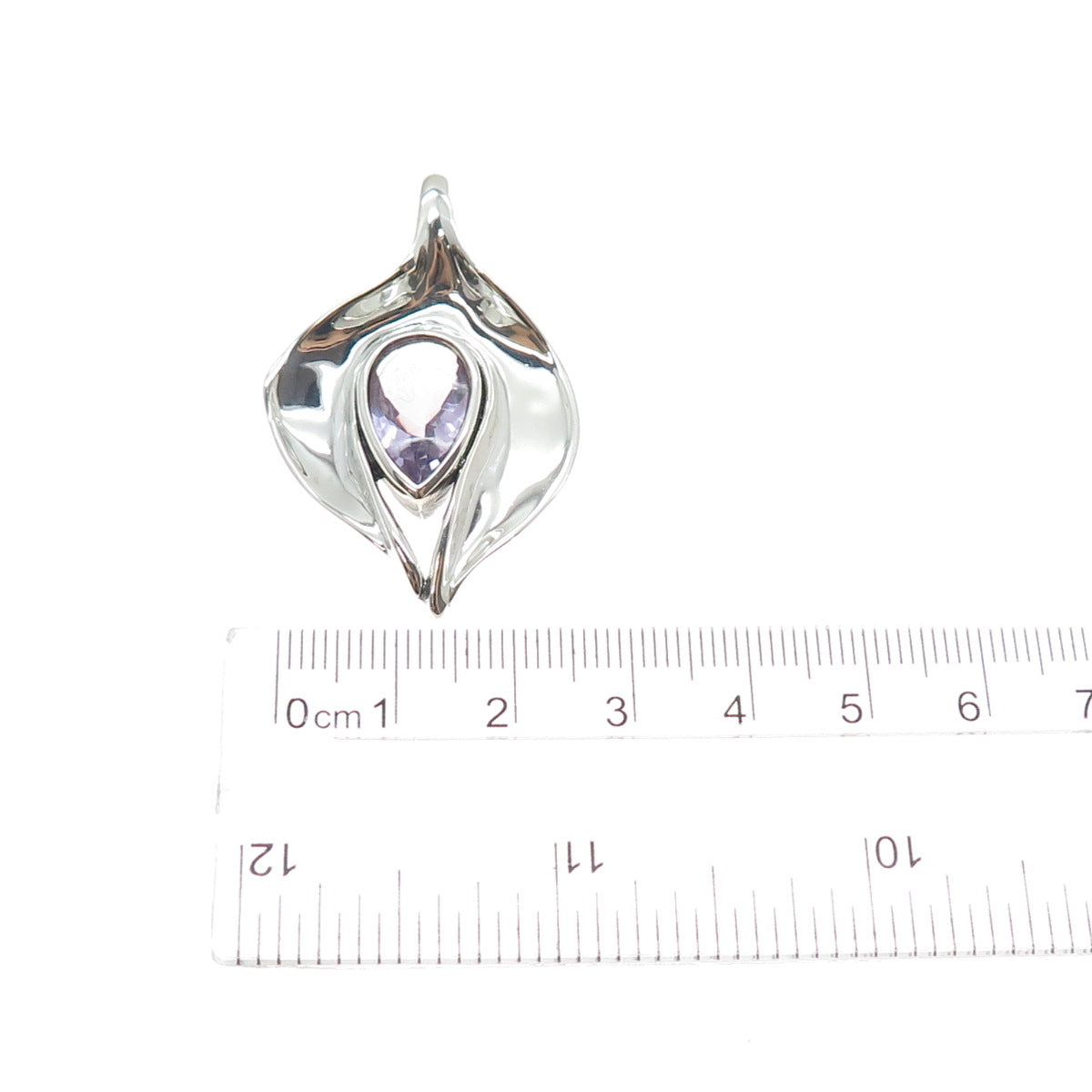 HAGIT GORALI 925 Sterling Silver Vintage Real Amethyst Modernist Charm Pendant