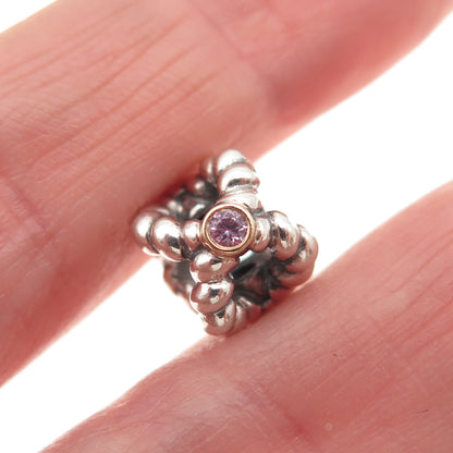 PANDORA 925 Sterling Silver Gold Purple C Z Binding Beauty Slide Bead Charm