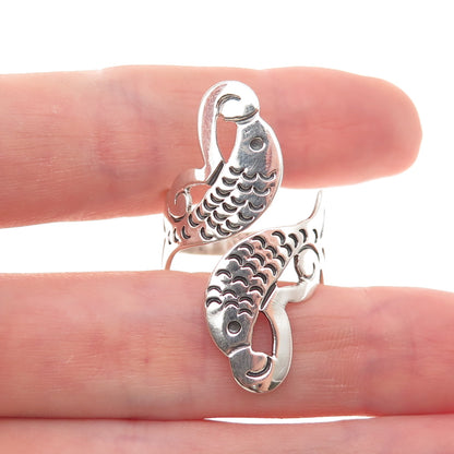 925 Sterling Silver Vintage Mexico Pisces Zodiac Sign Adjustable Ring Size 8.75