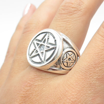 950 Silver Vintage Pentagram Star Ring Size 12.25