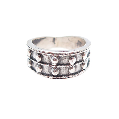 925 Sterling Silver Vintage Modernist Beaded Oxidized Ring Size 6