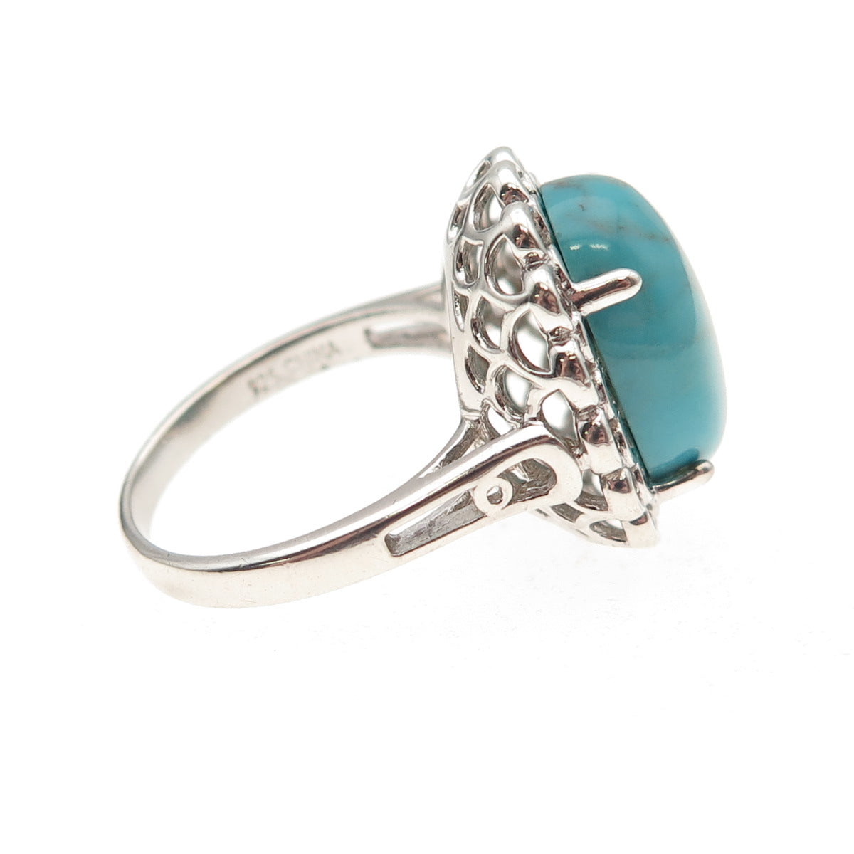 Lenox 925 Sterling Silver Real Bisbee Turquoise Floral Ring Size 7.25