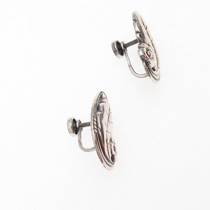 Danecraft 925 Sterling Silver Antique Art Deco Floral Screw Back Earrings