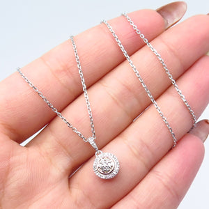 925 Sterling Silver Italy SUN Real White Diamond Rolo Chain Necklace 17"