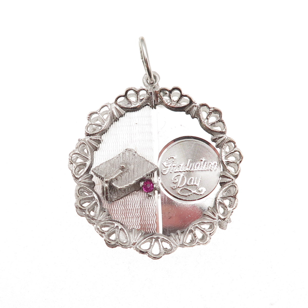 Art's Elegance Sterling Silver Vintage Rhinestone Graduation Day Charm Pendant