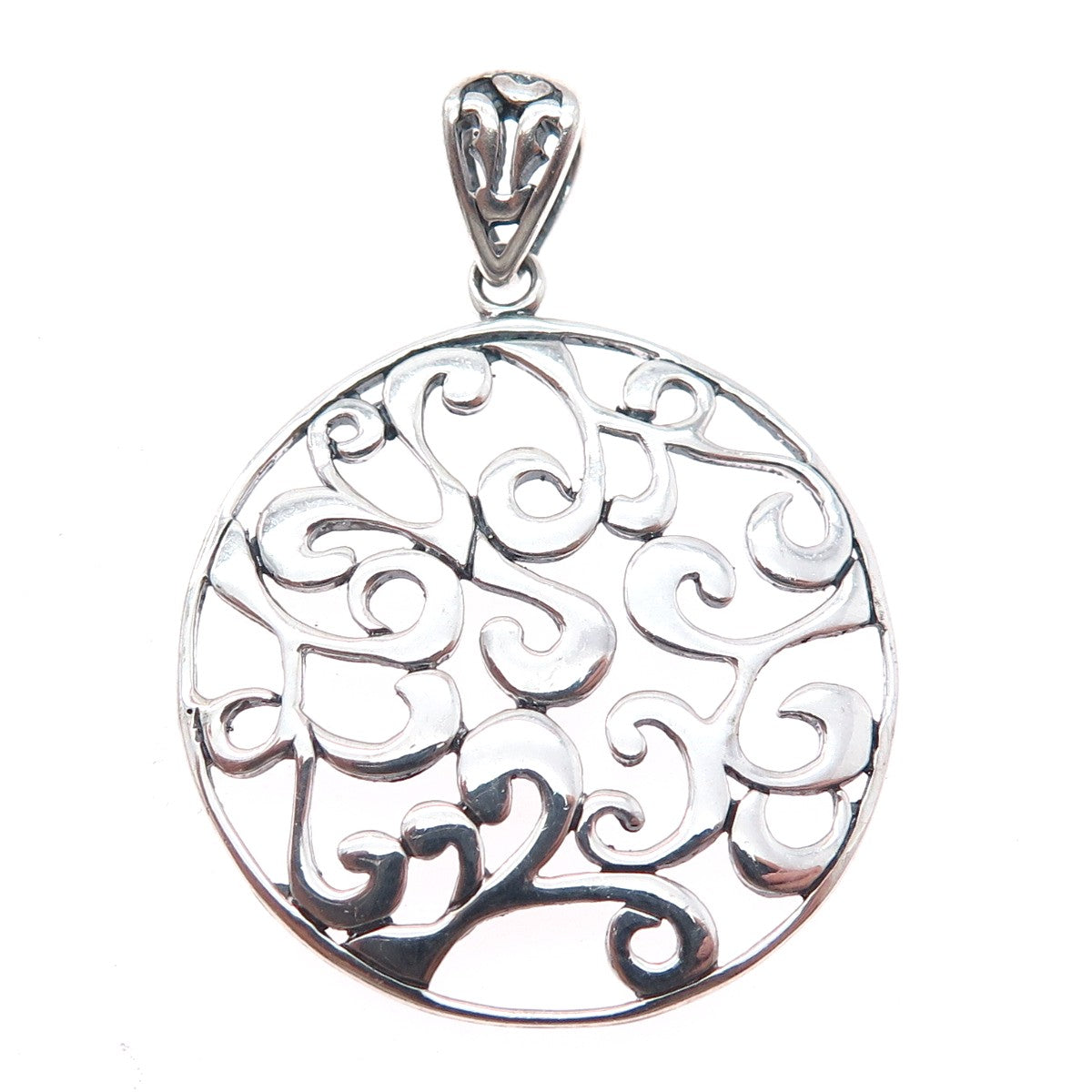 925 Sterling Silver Vintage Ornate Round Pendant