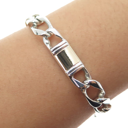 925 Sterling Silver 14K Gold Vintage Italy Anchor Curb Link Bracelet 8.25"
