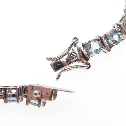 925 Sterling Silver Real Round-Cut Blue Topaz Bracelet 7.5"