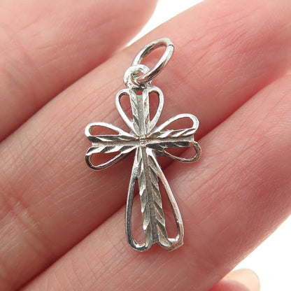 925 Sterling Silver Vintage Diamond-Cut Cross Oxidized Minimalist Charm Pendant